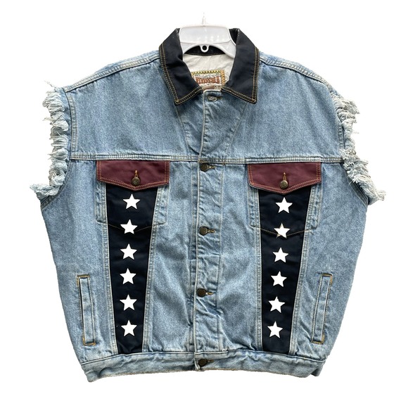 Vintage RiverGold Trucker Jean Vest Men Large Denim Western Americana Cowboy 90s